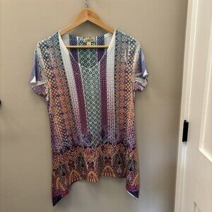 Women's Bohemian Pattern Top Sz S One World Live and Let Live Embroider EUC